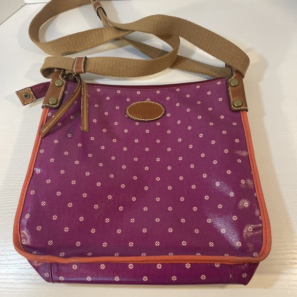 Fossil Key-Per Magenta Pink Coated‎ Canvas Crossbody Bag Purse Pink Women's Bag - Picture 1 of 12